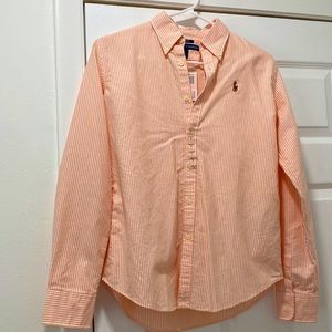 Orange and white striped Polo button down
